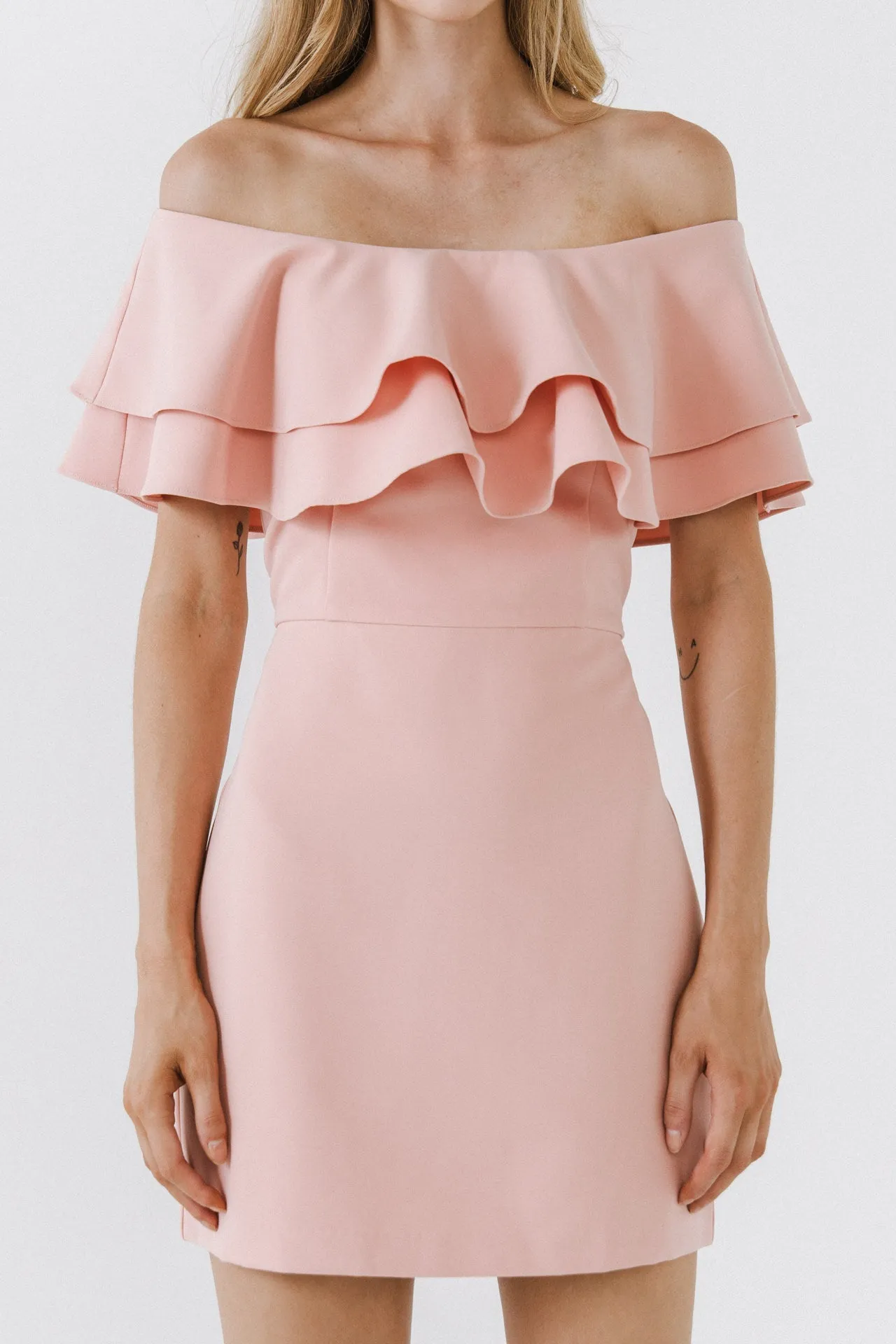 Endless Rose - Ruffled Off Shoulder Mini Dress