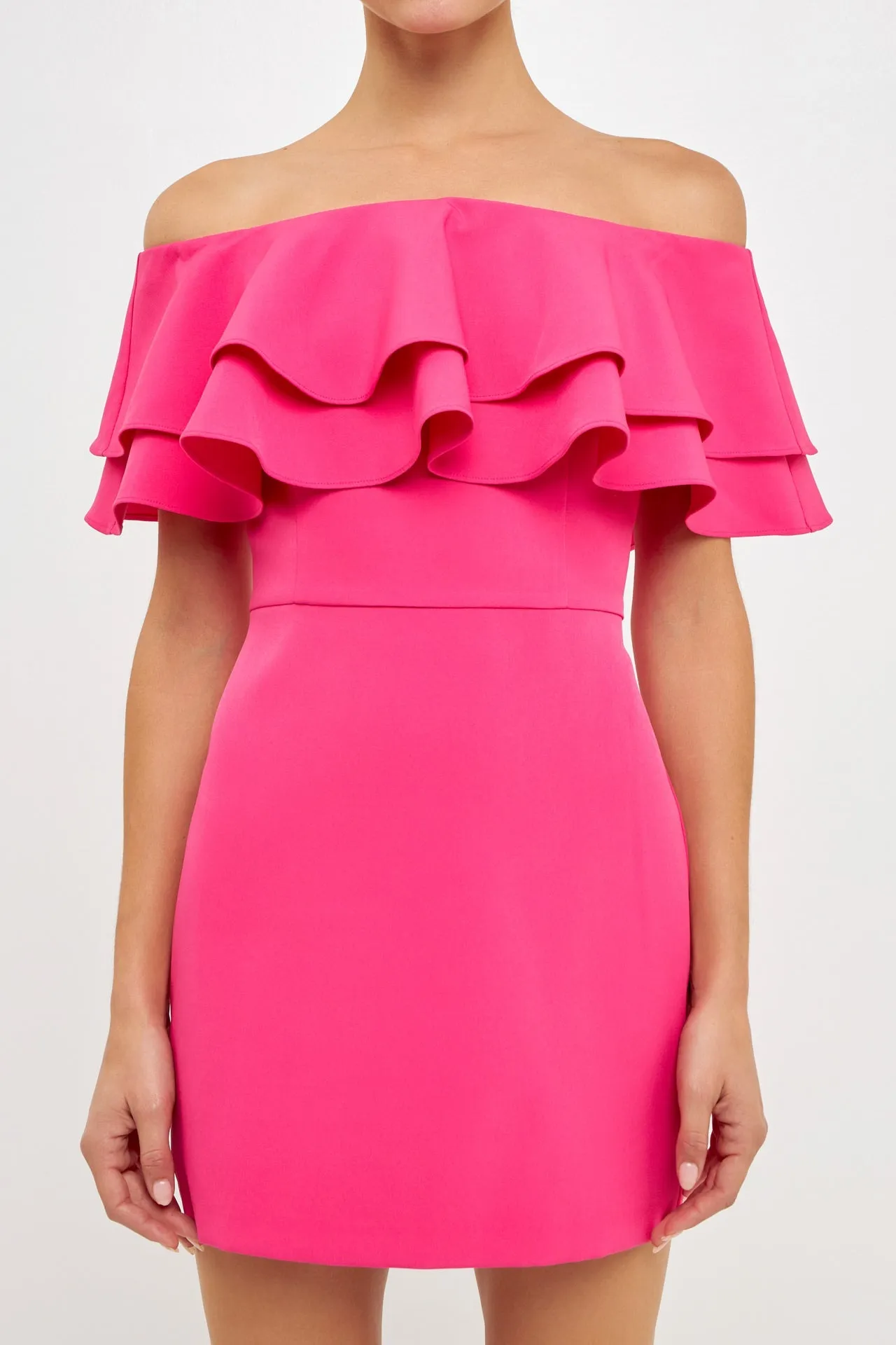 Endless Rose - Ruffled Off Shoulder Mini Dress