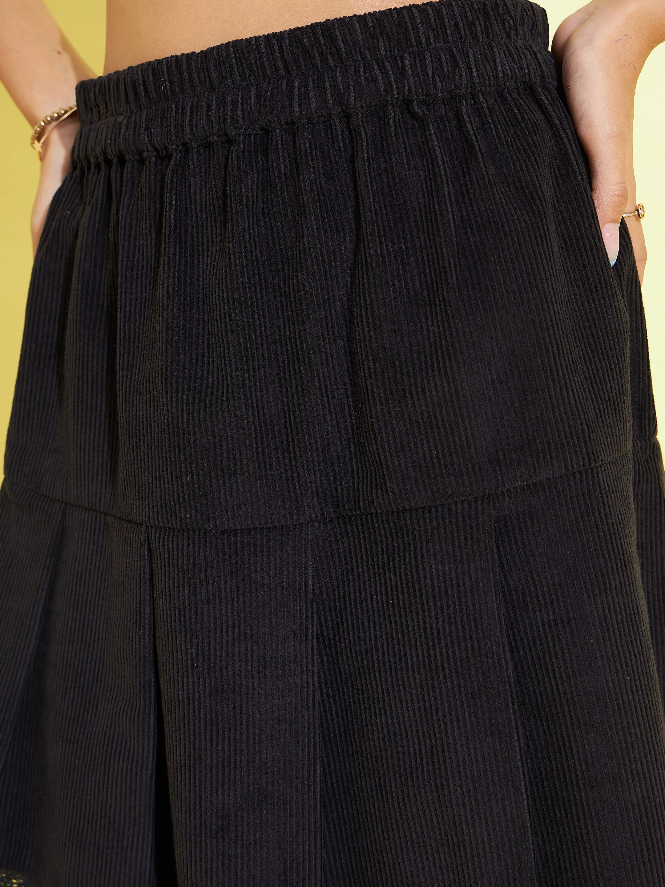 Girls Black Corduroy Pleated Skirt - Lyush Kids