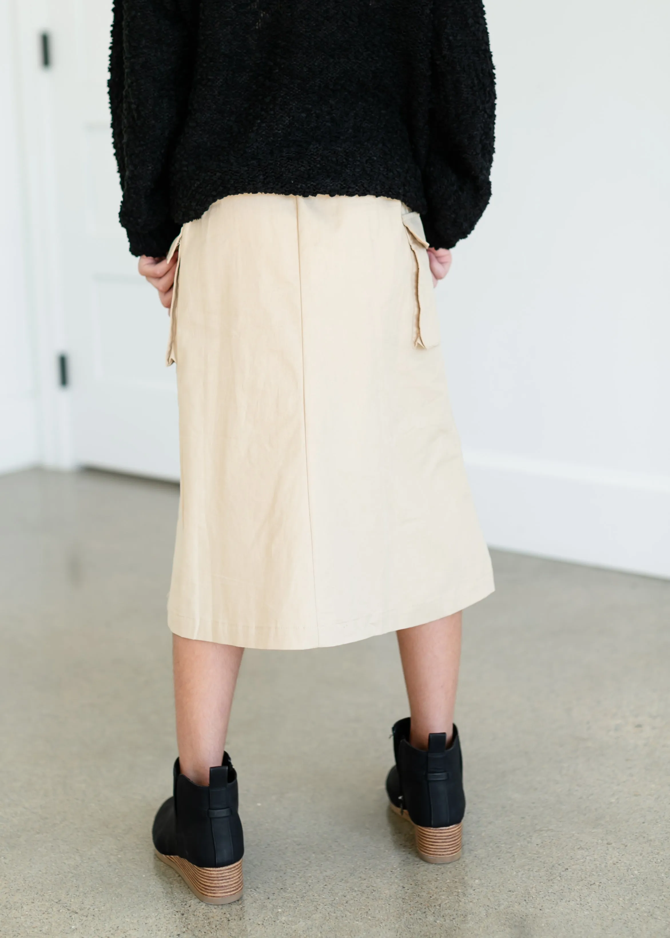 Girls Button Down Cargo Pocket Midi Skirt - FINAL SALE