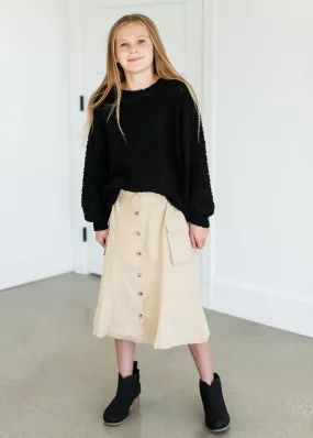 Girls Button Down Cargo Pocket Midi Skirt - FINAL SALE