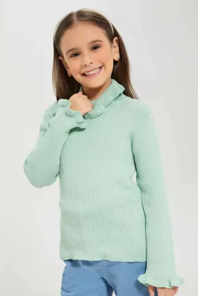 Girls Mint Turtleneck Pullover