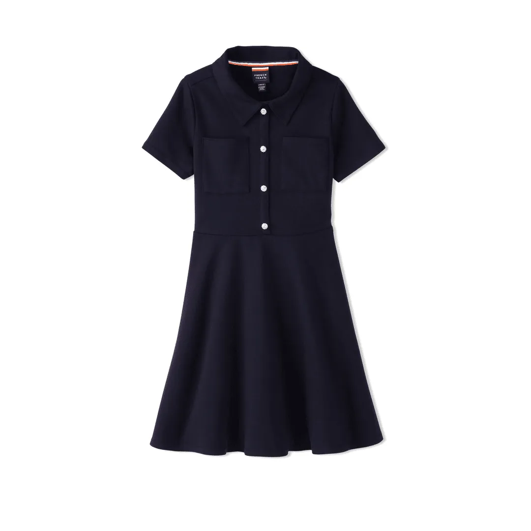 Girl's Stretch Ponte Dress with Rhinestone Buttons