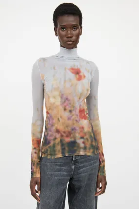 Grey & Multicolour Sheer Turtleneck Top