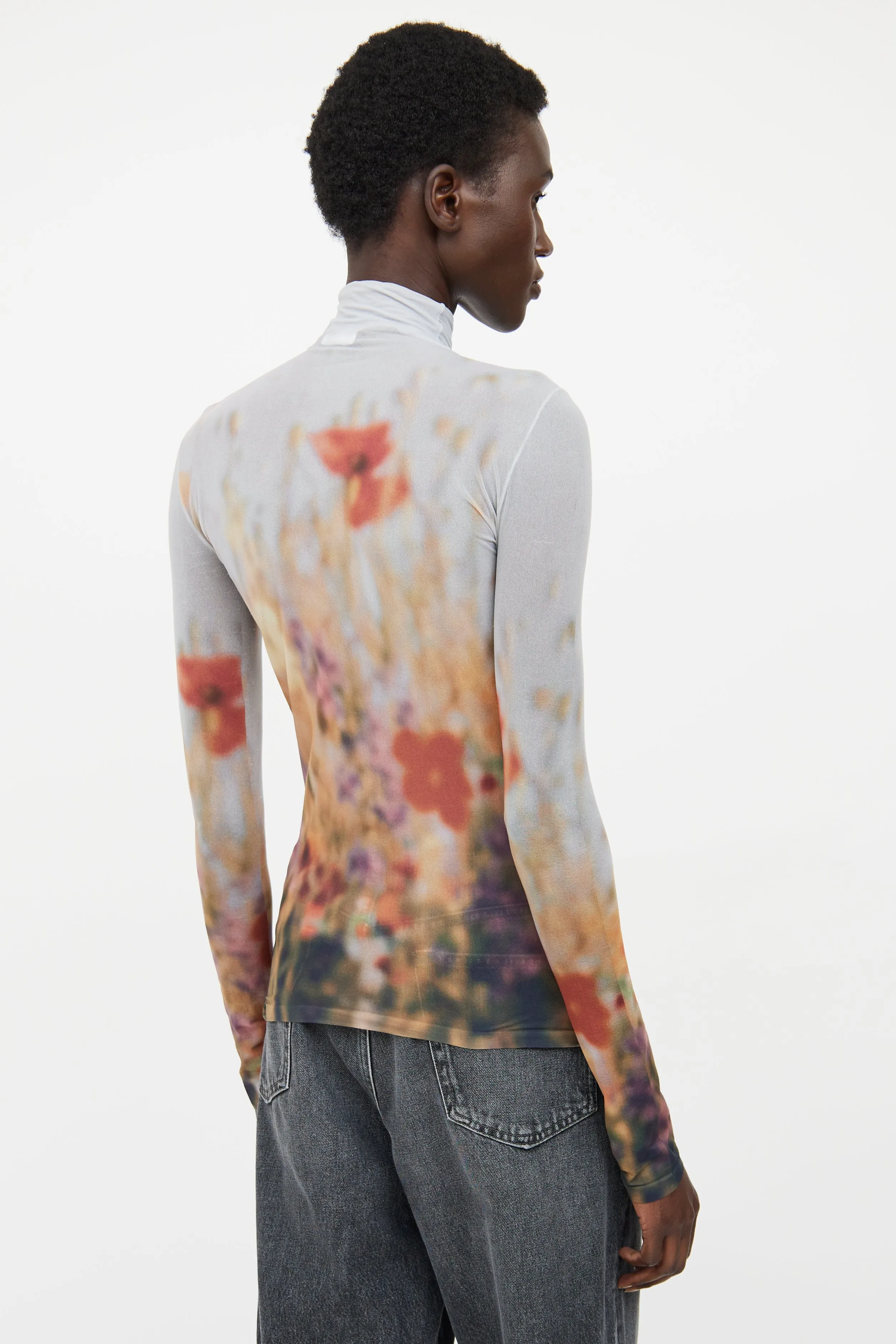 Grey & Multicolour Sheer Turtleneck Top