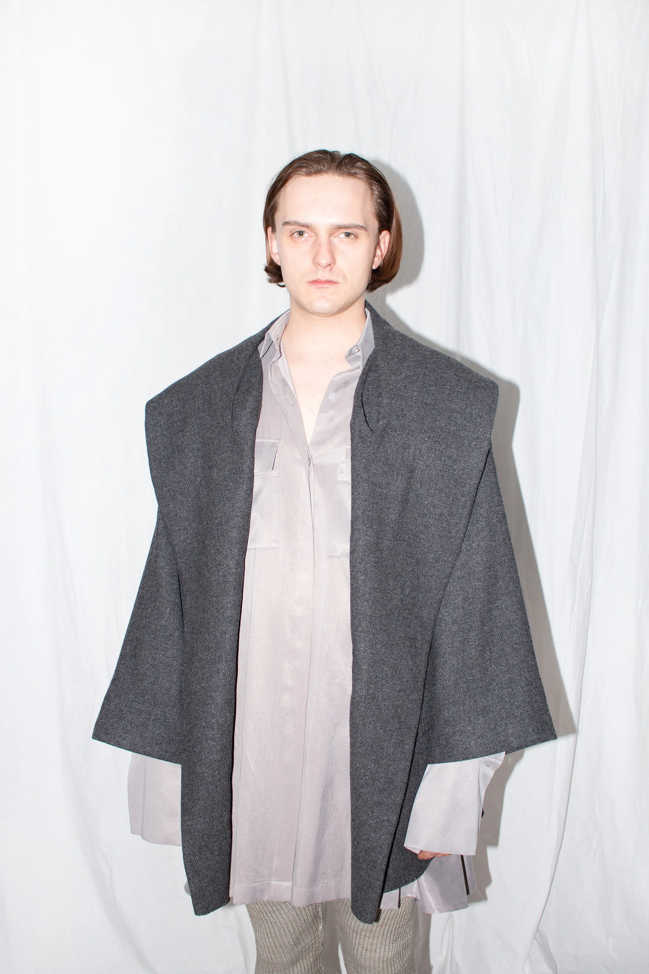 Grey Oversized Shawl Jacket