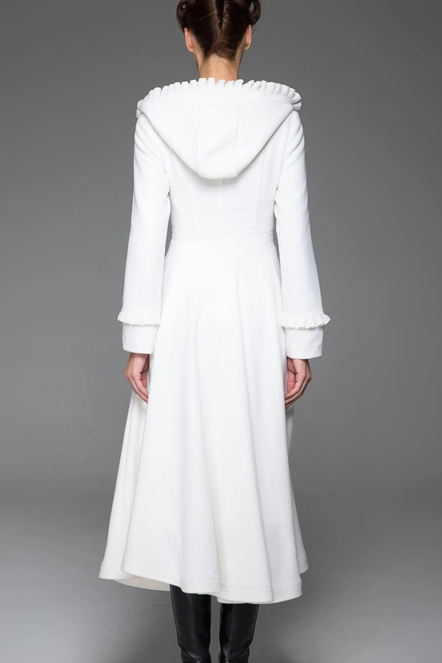 Handmade White swing fit and flare wool coat  1412#