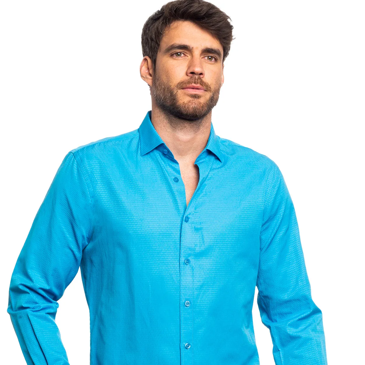 Jacquard Button Down Shirt - Ocean Blue