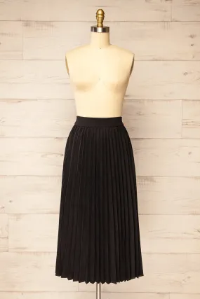 Langdon Black | Pleated Velvet Midi Skirt