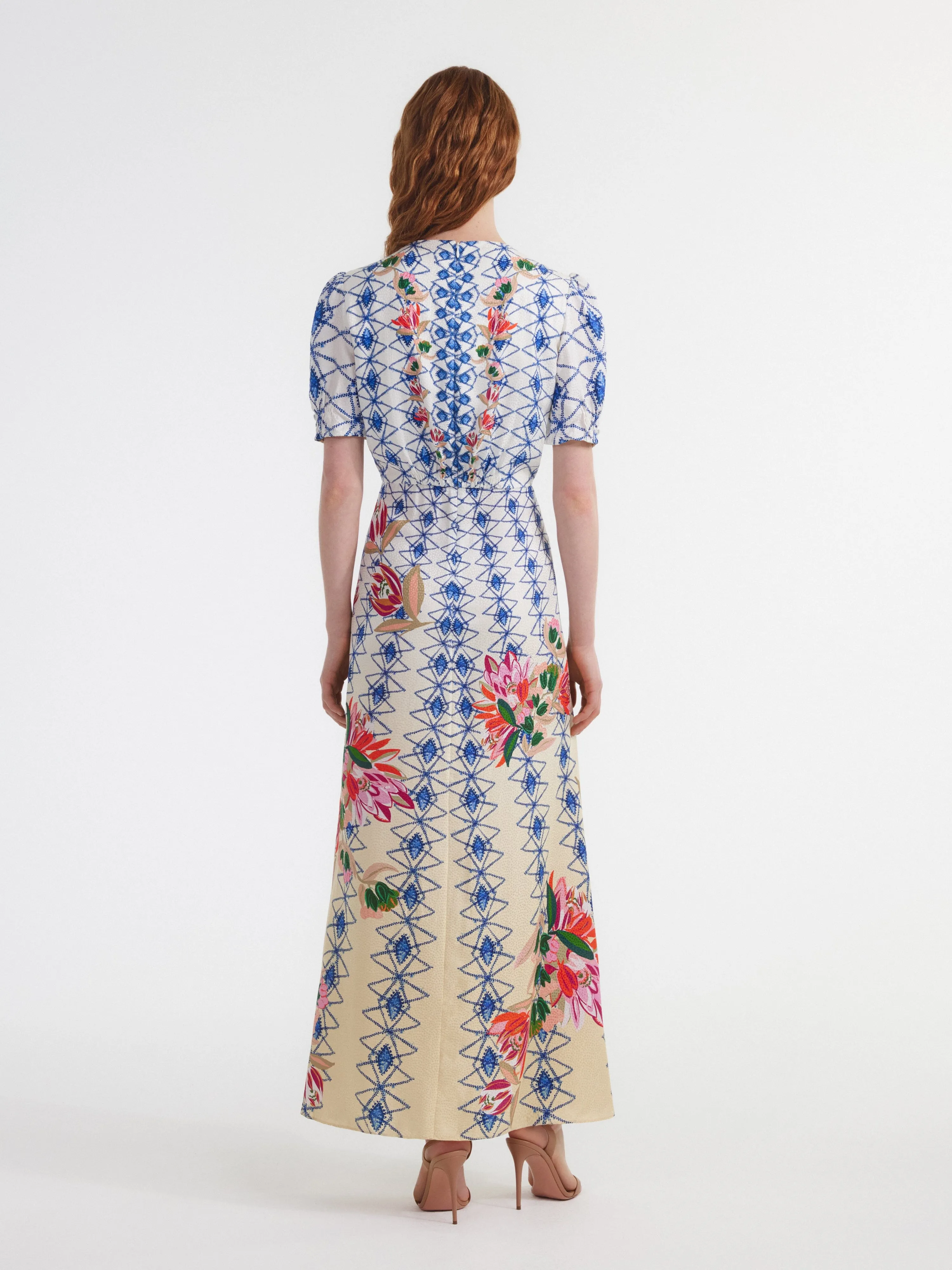 Lea Long Dress in Opal Trellis print