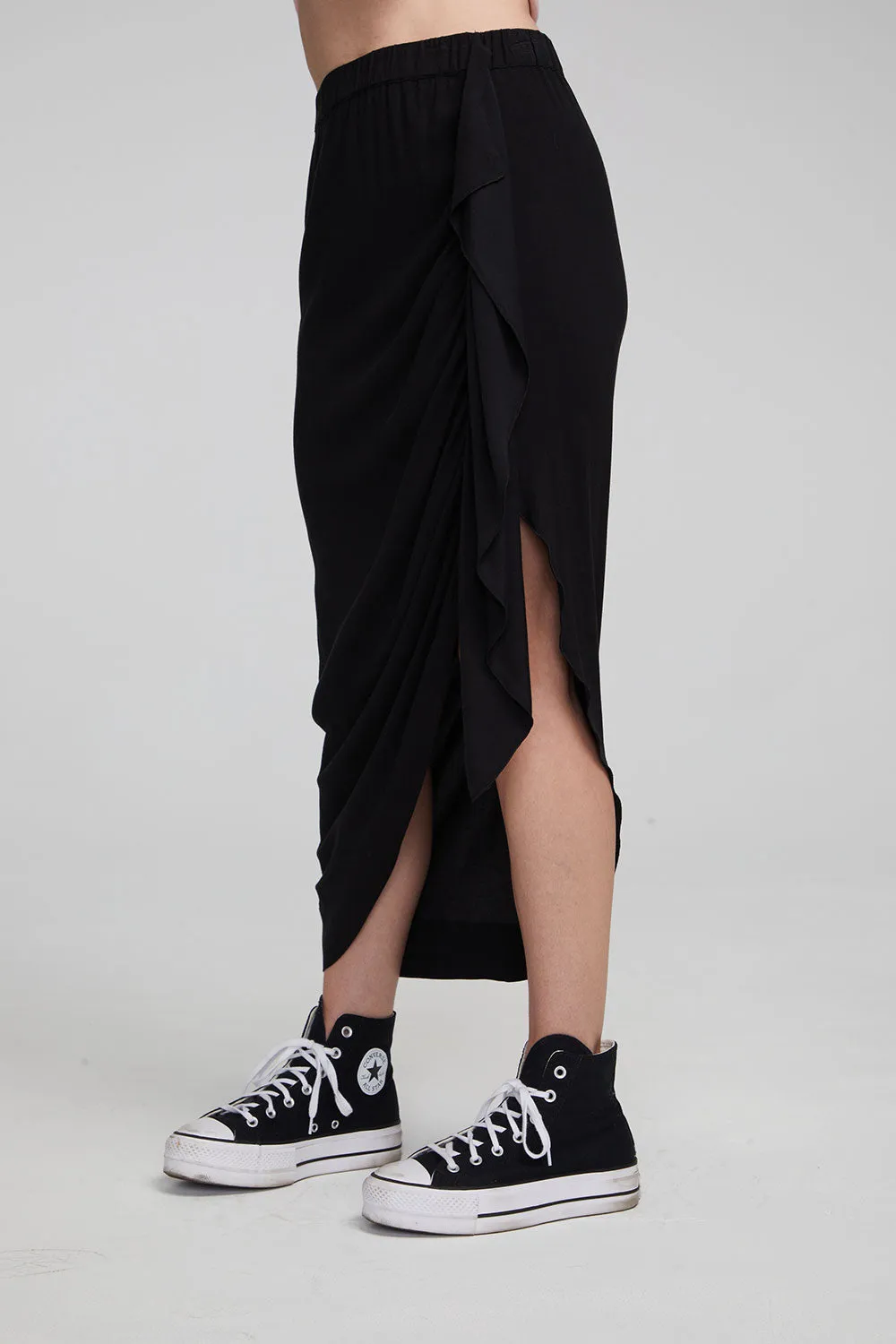 Lindsay Shadow Black Midi Skirt