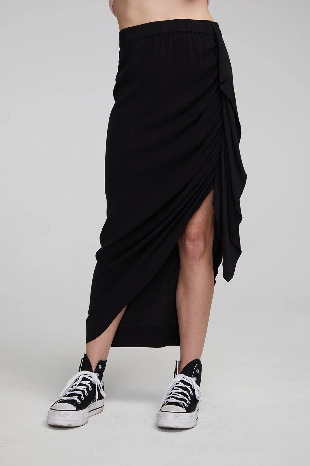 Lindsay Shadow Black Midi Skirt