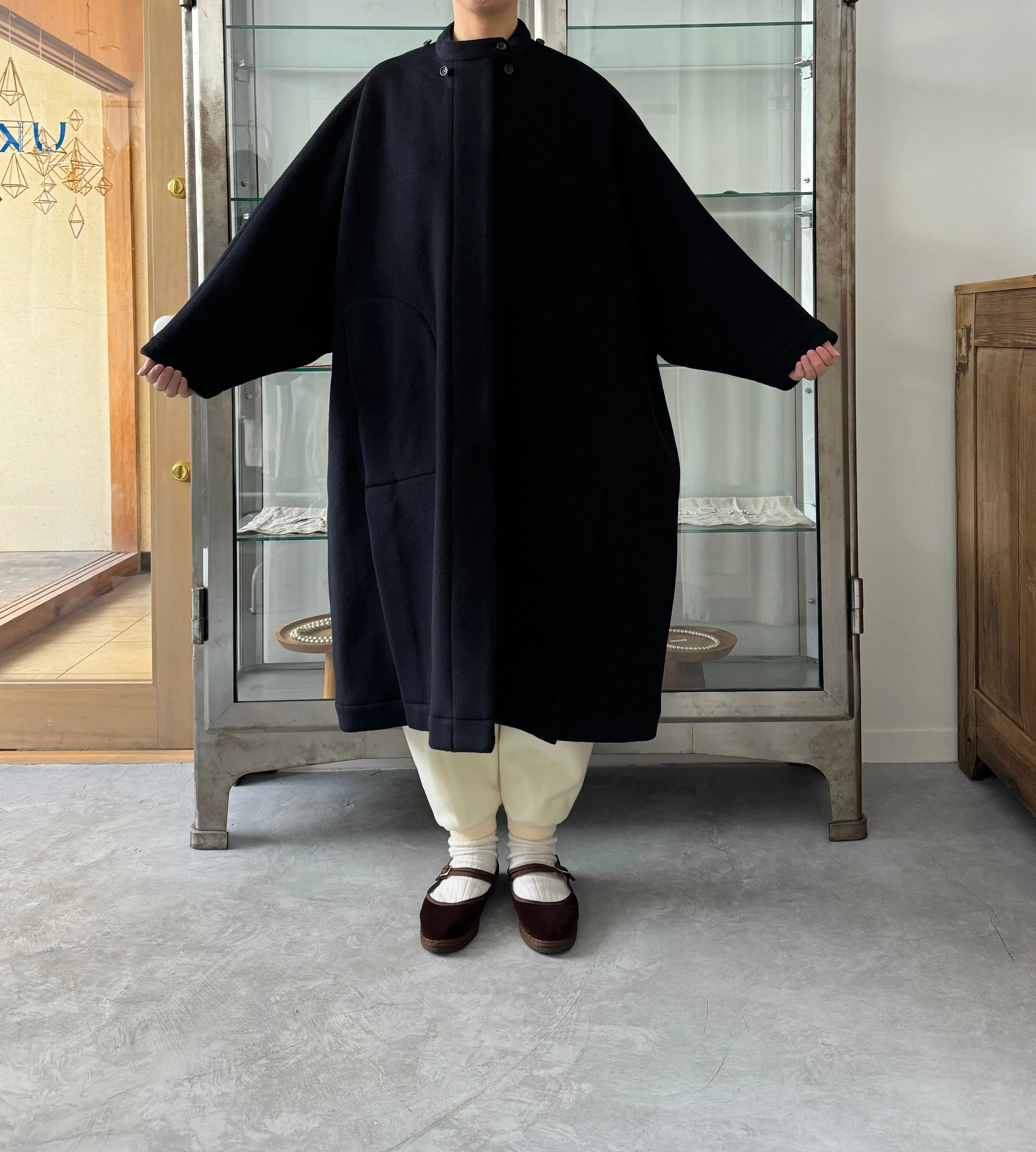 Long cape coat (Navy)