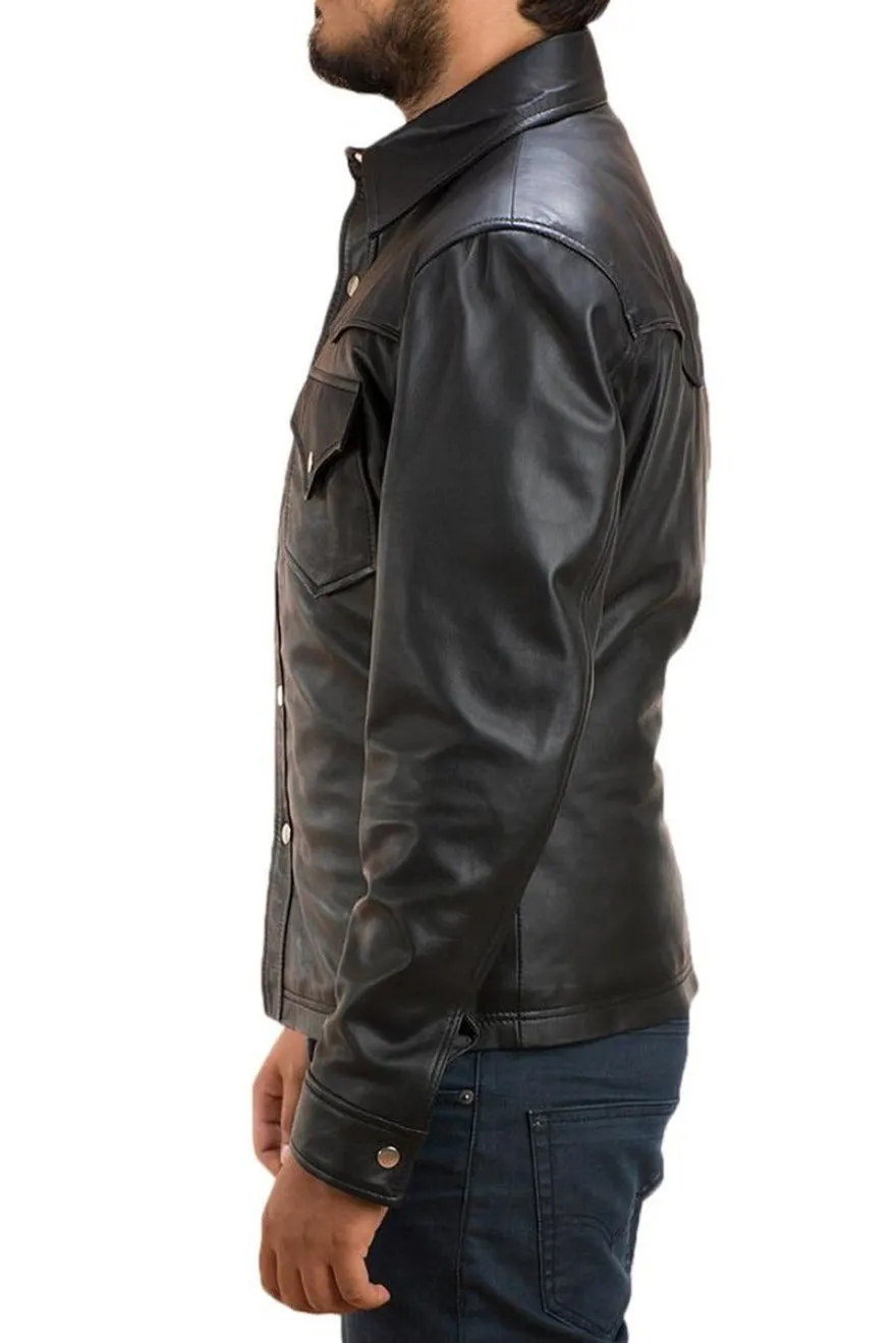 Mens Long Sleeve Leather Shirt | Genuine Nappa Sheepskin
