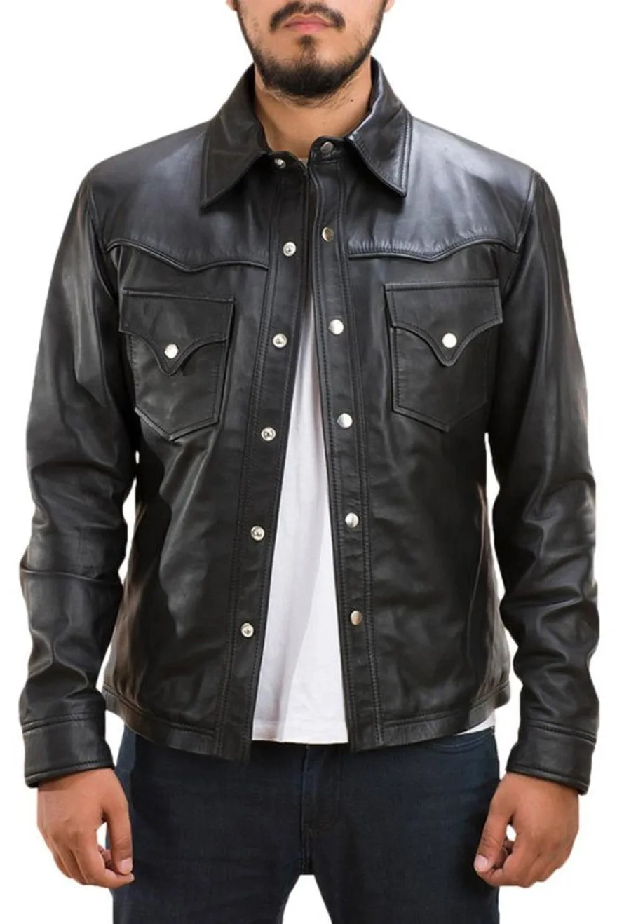 Mens Long Sleeve Leather Shirt | Genuine Nappa Sheepskin