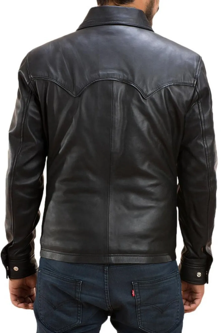 Mens Long Sleeve Leather Shirt | Genuine Nappa Sheepskin