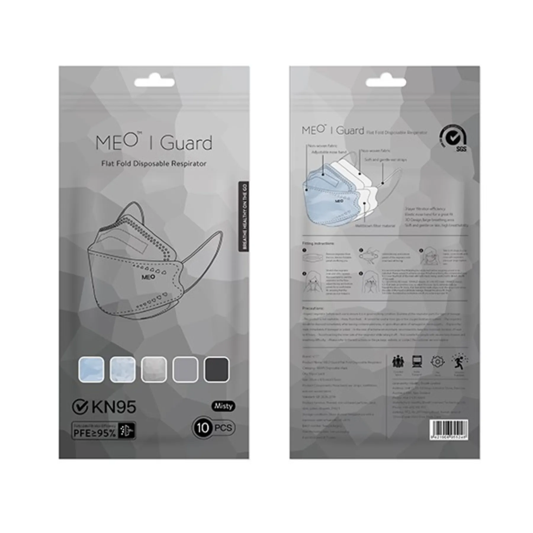 Meo Guard Flat-fold Disposable Face Mask - Misty (10pcs/pack)