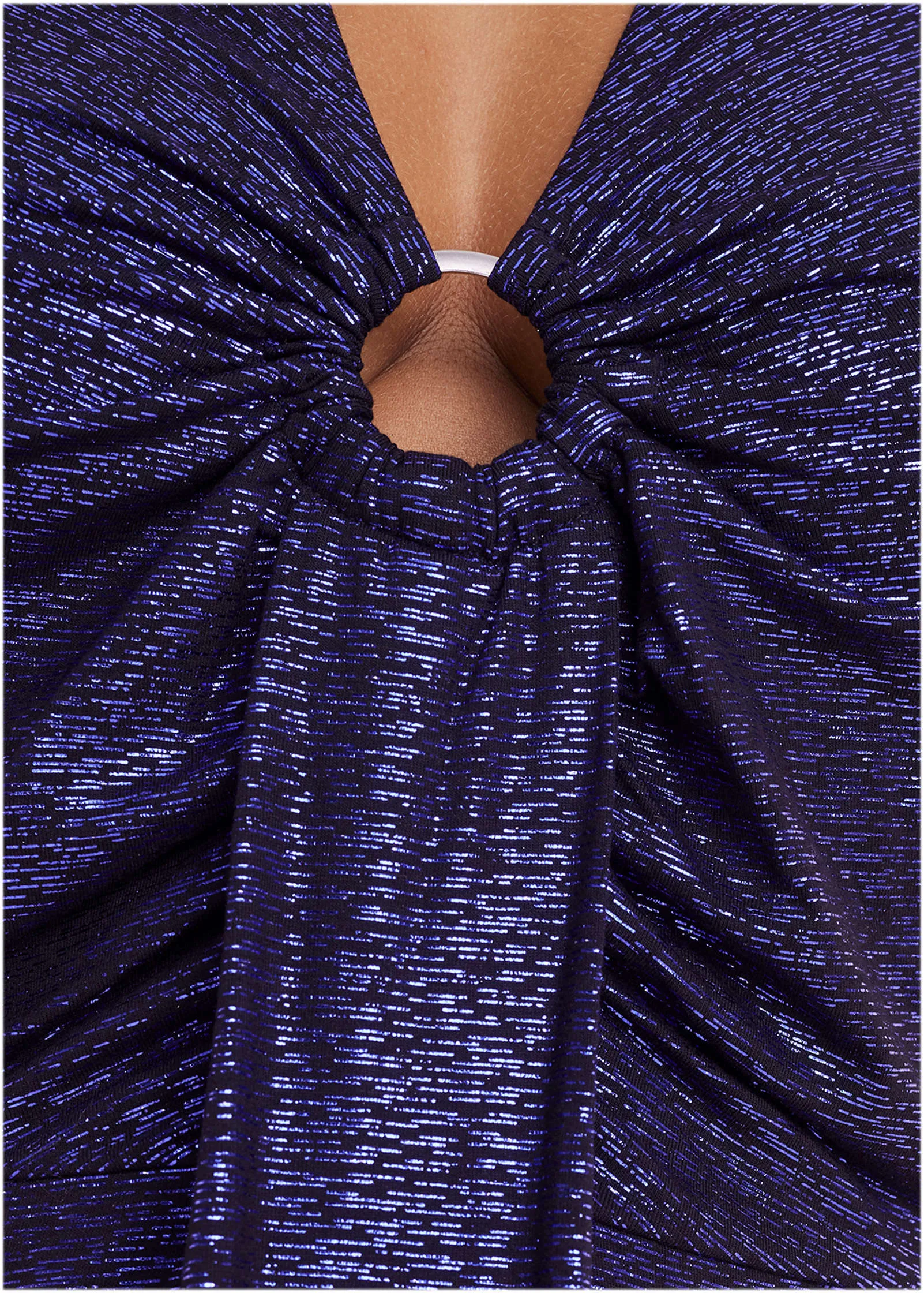 Metallic Halter Midi Dress - Deep Blue