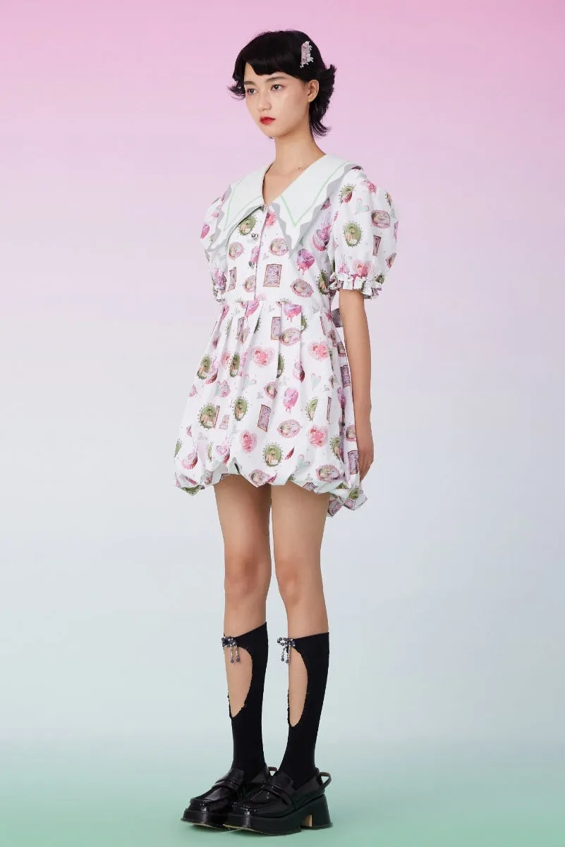 Mukzin | Cute Floral Digital Printed Dress - 囍XI