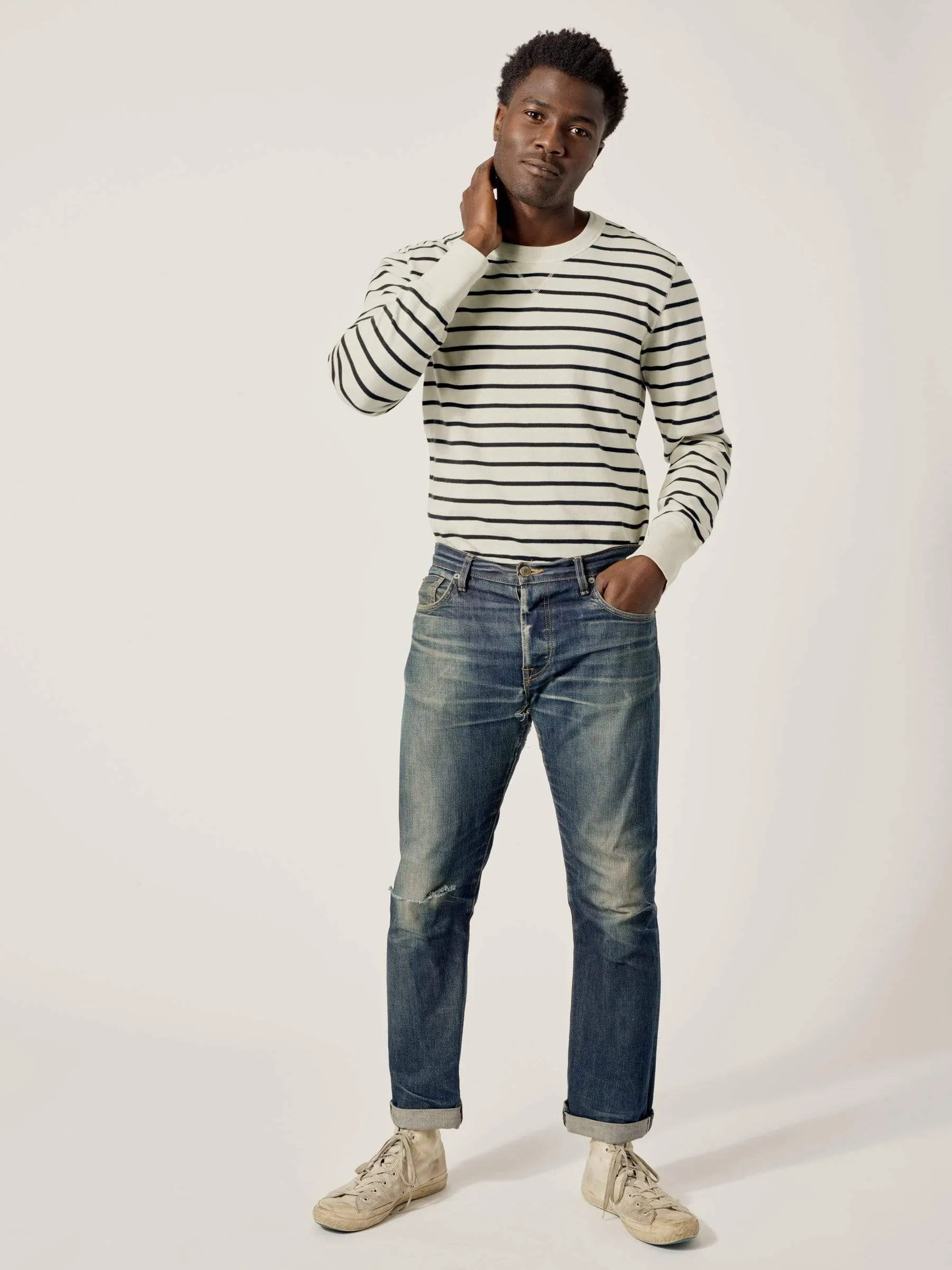 Natural/Black Striped Field-Spec Cotton Surplus Crew