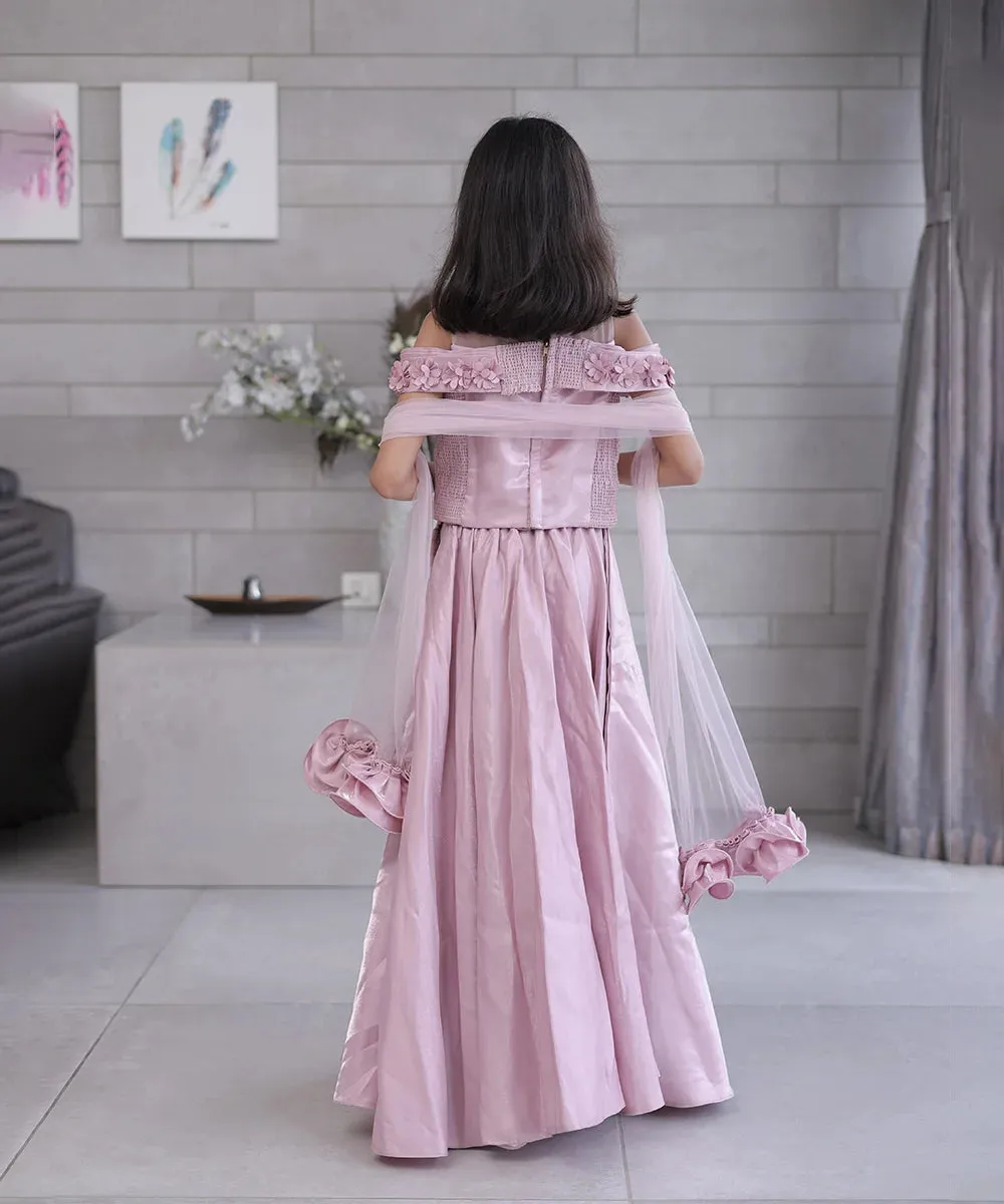 Onion Pink Colored Wedding wear Lehenga Set for Girls