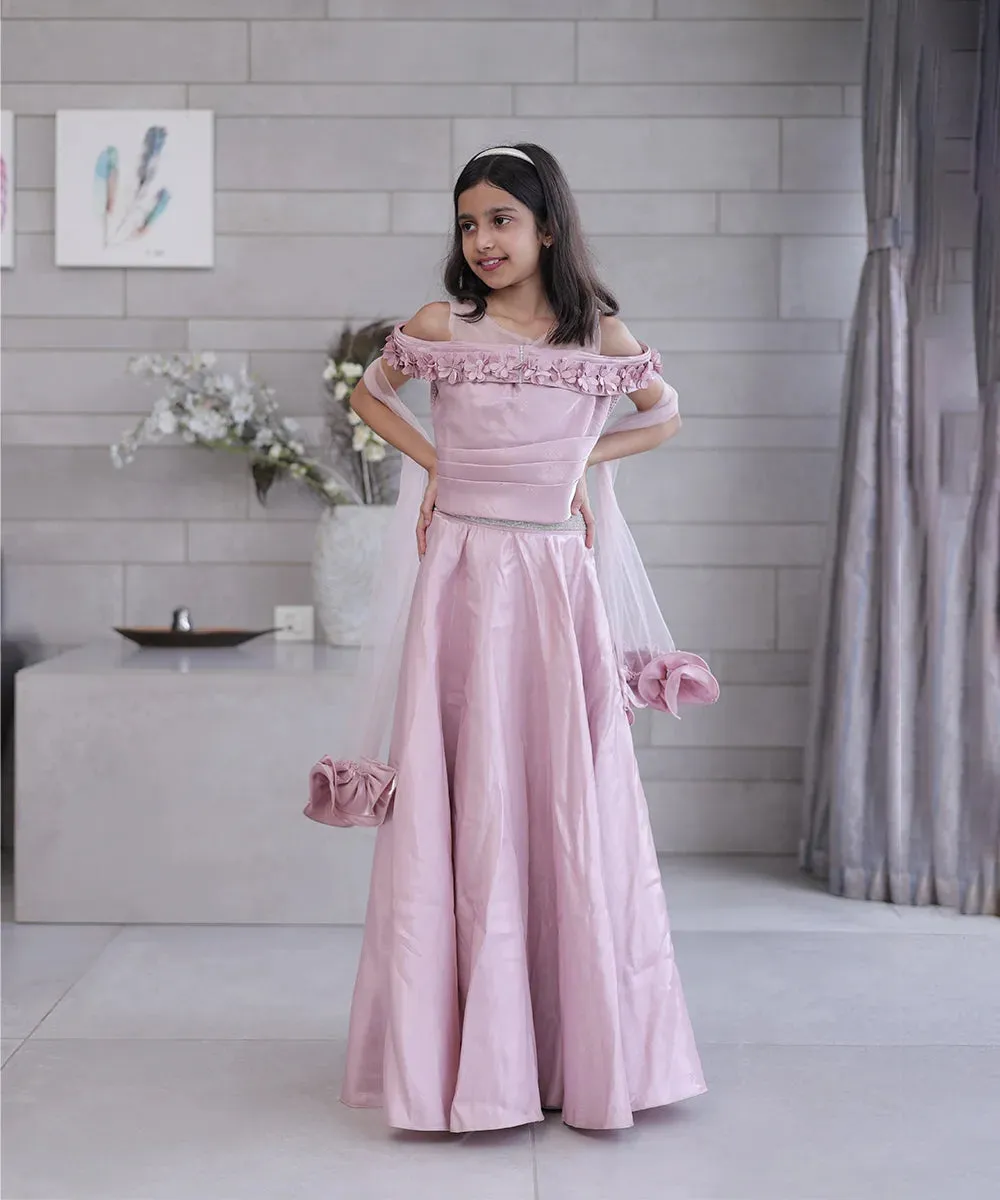 Onion Pink Colored Wedding wear Lehenga Set for Girls