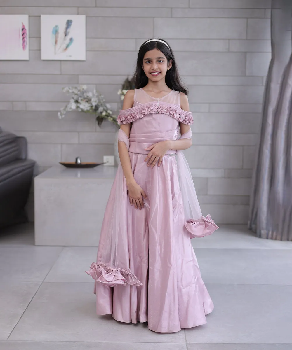 Onion Pink Colored Wedding wear Lehenga Set for Girls