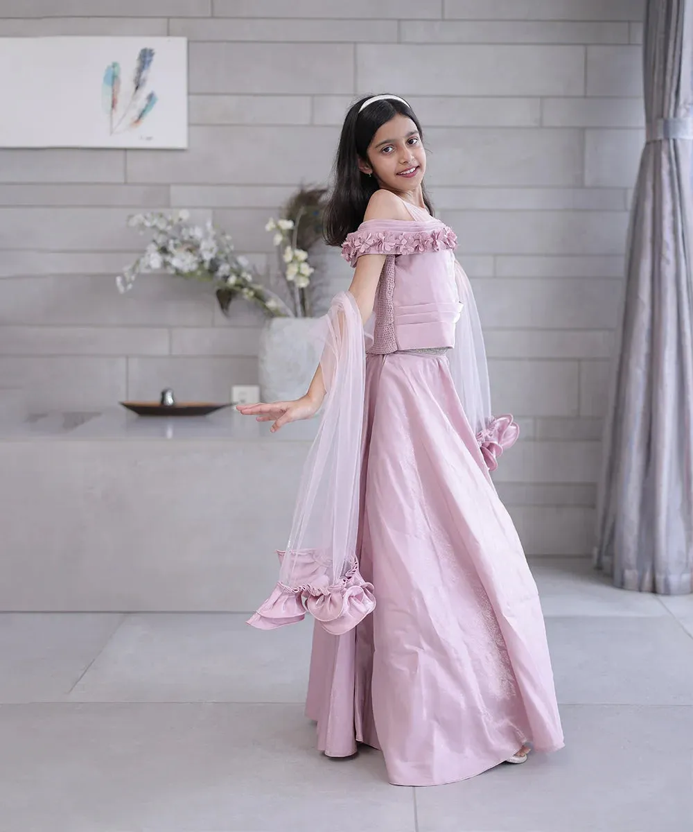 Onion Pink Colored Wedding wear Lehenga Set for Girls