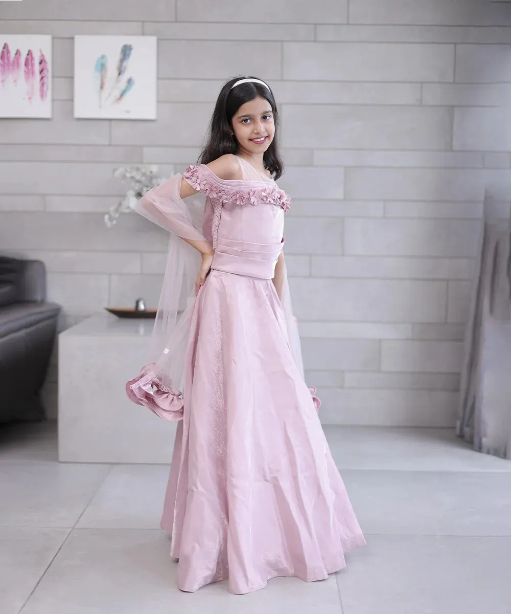 Onion Pink Colored Wedding wear Lehenga Set for Girls