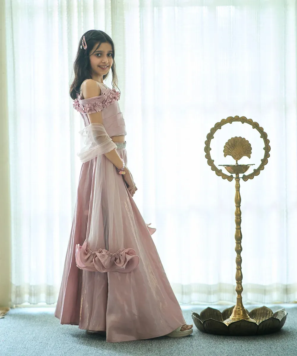 Onion Pink Colored Wedding wear Lehenga Set for Girls