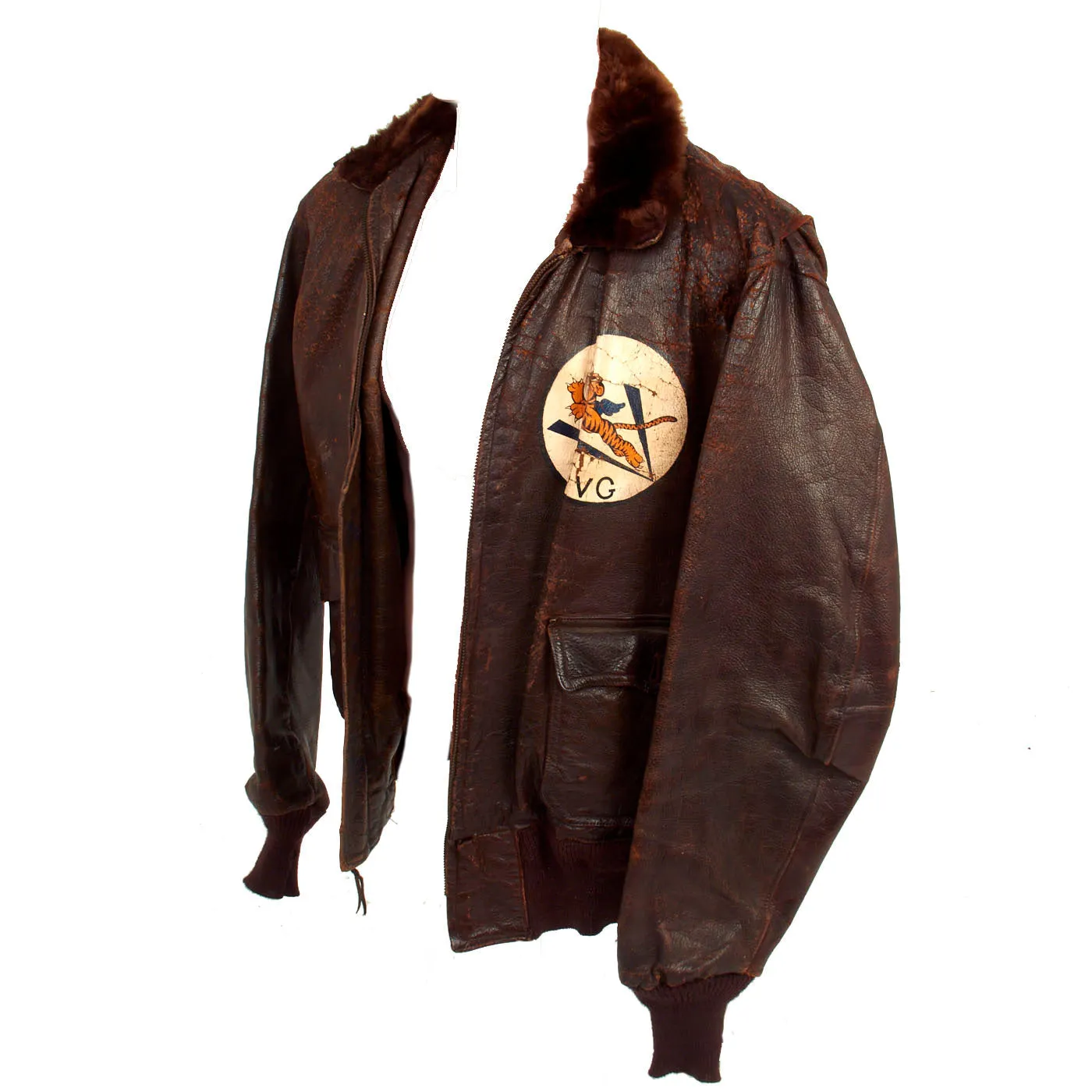 Original U.S. WWII Navy Pilot AVG Flying Tigers Painted G-1 Leather Flying Jacket - Postwar Paint