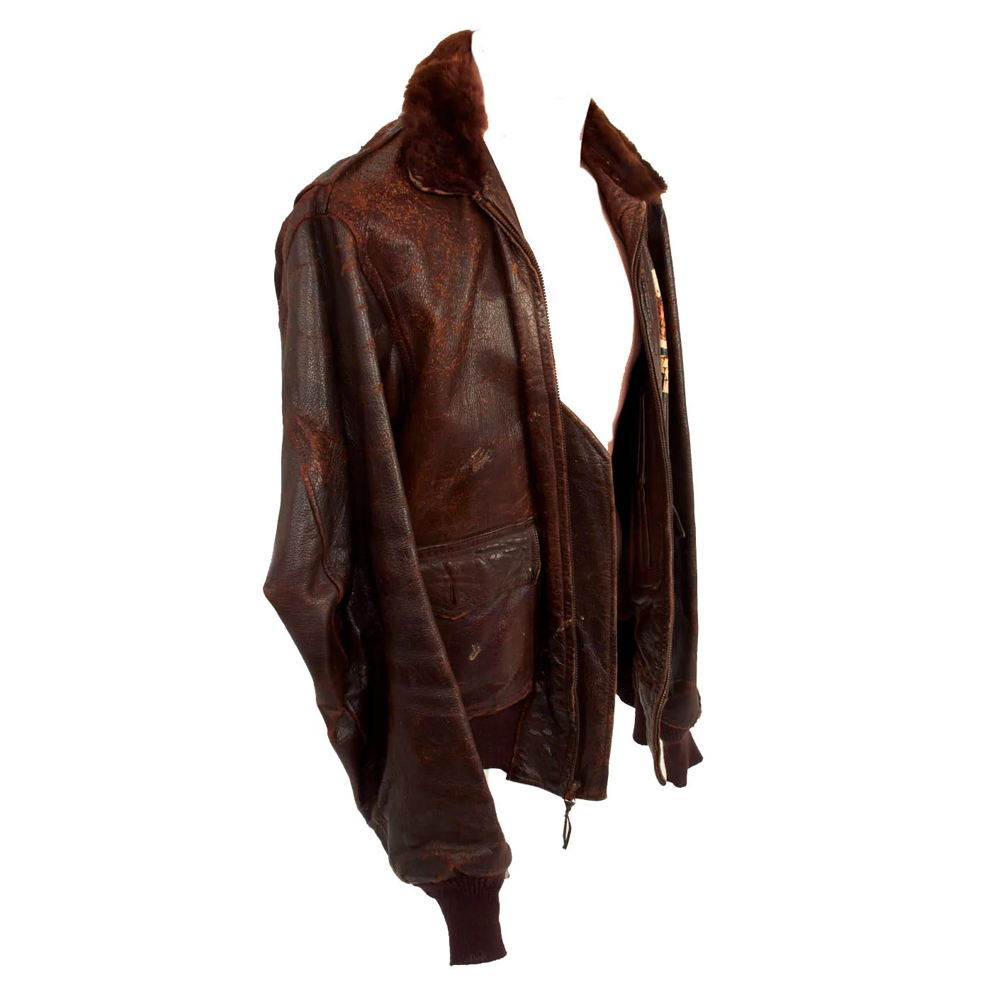 Original U.S. WWII Navy Pilot AVG Flying Tigers Painted G-1 Leather Flying Jacket - Postwar Paint