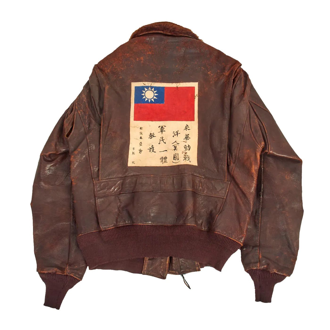Original U.S. WWII Navy Pilot AVG Flying Tigers Painted G-1 Leather Flying Jacket - Postwar Paint