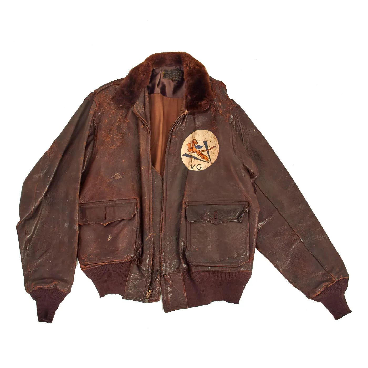 Original U.S. WWII Navy Pilot AVG Flying Tigers Painted G-1 Leather Flying Jacket - Postwar Paint