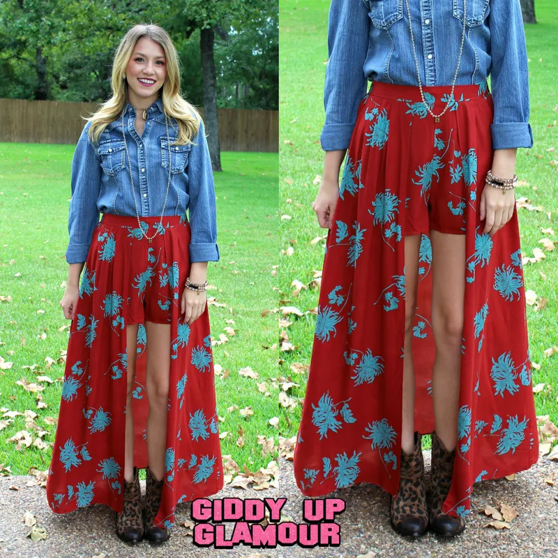 Perfect Compliment Red and Turquoise Floral Maxi Skirt