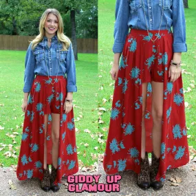 Perfect Compliment Red and Turquoise Floral Maxi Skirt