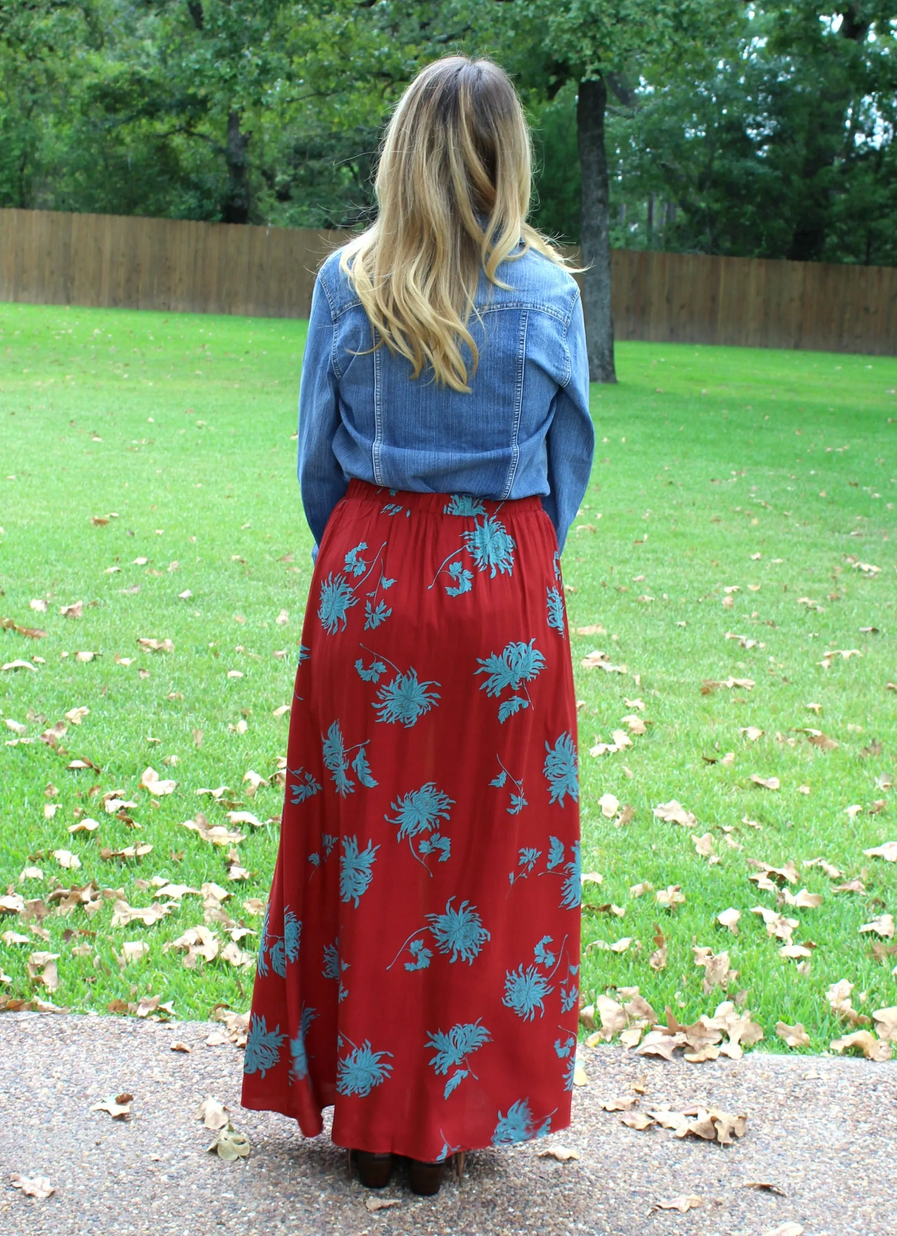 Perfect Compliment Red and Turquoise Floral Maxi Skirt