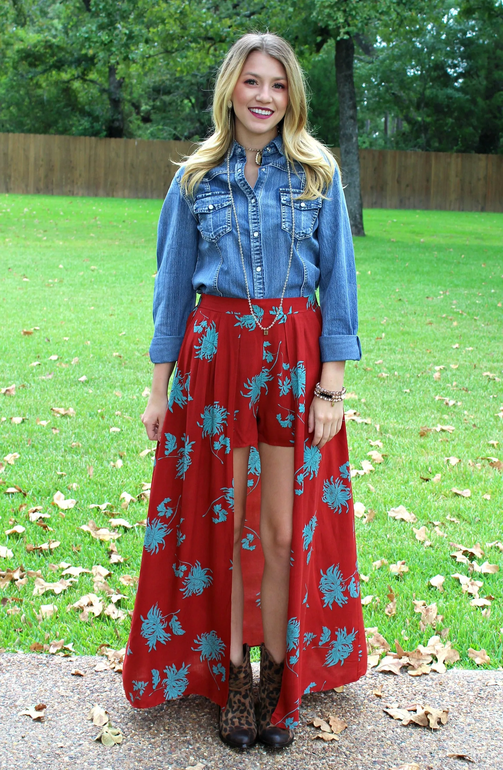 Perfect Compliment Red and Turquoise Floral Maxi Skirt