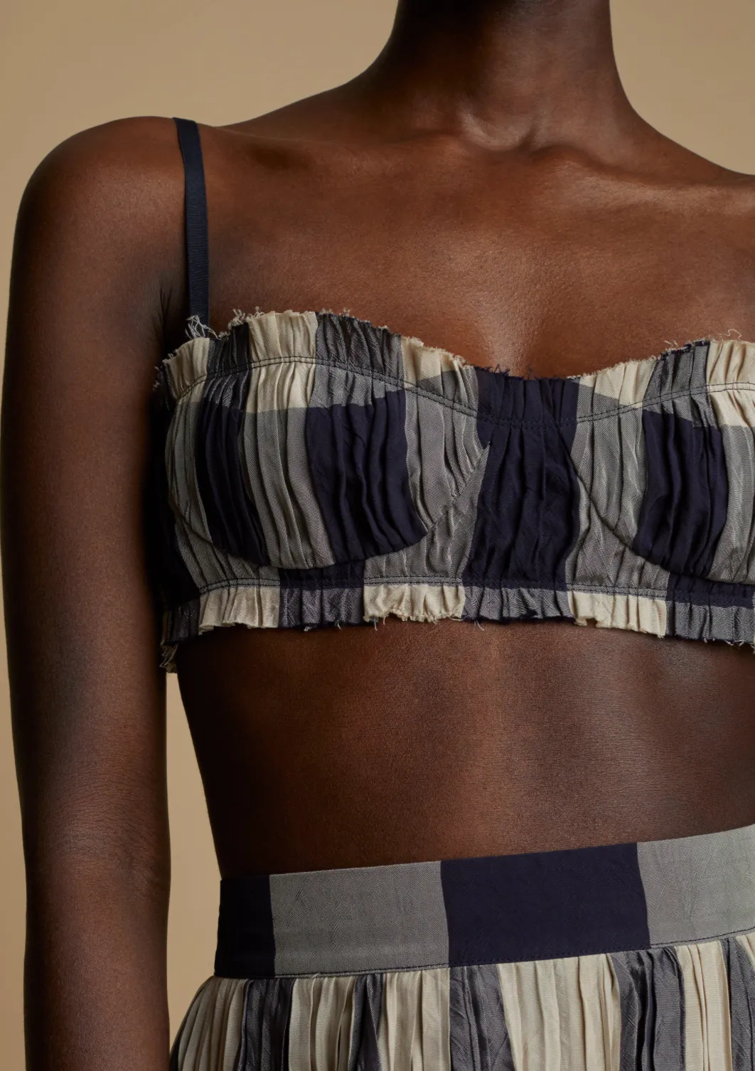 Pleated Check Print Bra and Skirt - 0