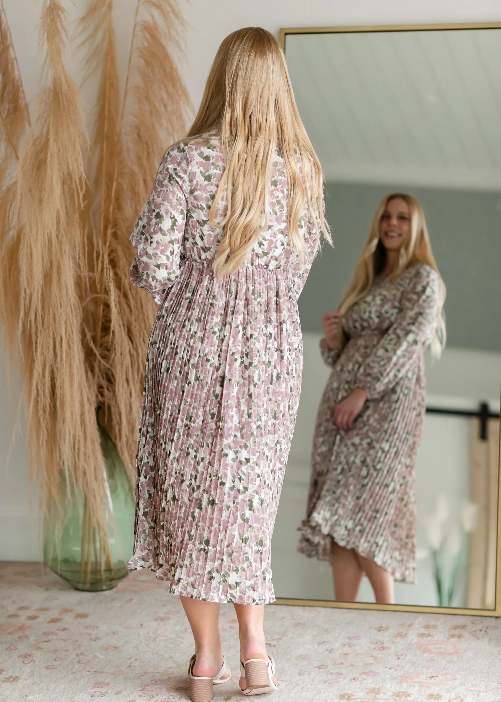 Pleated Cinched Waist Midi Dress - FINAL SALE