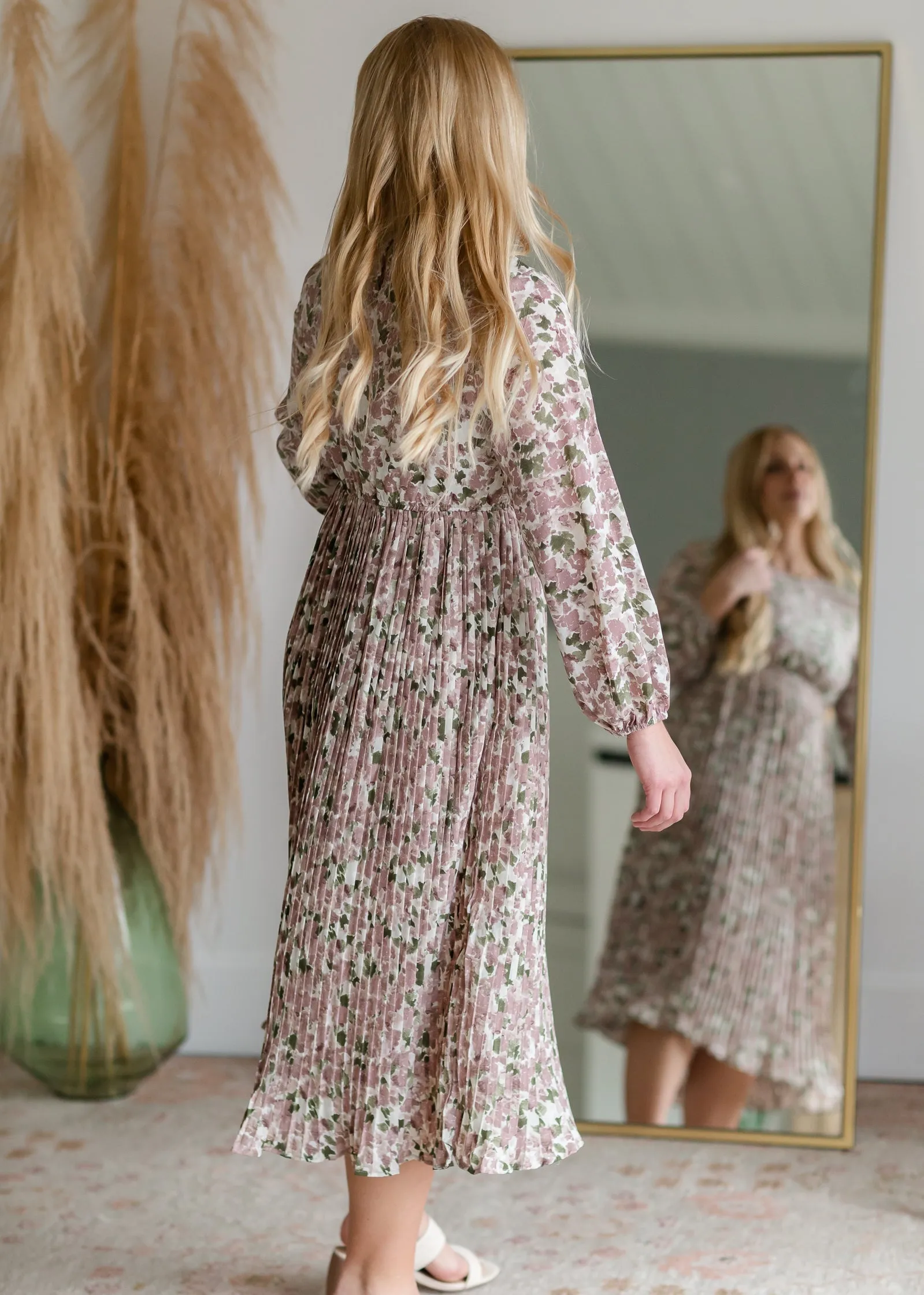 Pleated Cinched Waist Midi Dress - FINAL SALE