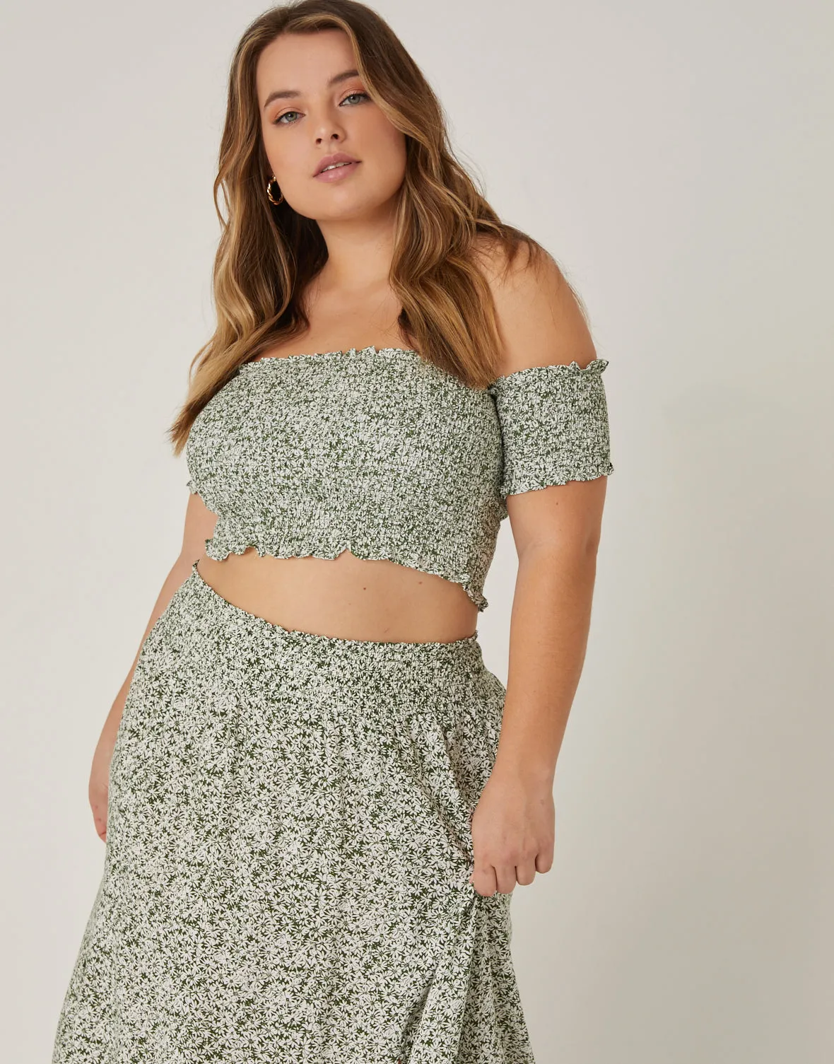 Plus Size Smocked Floral Midi Set