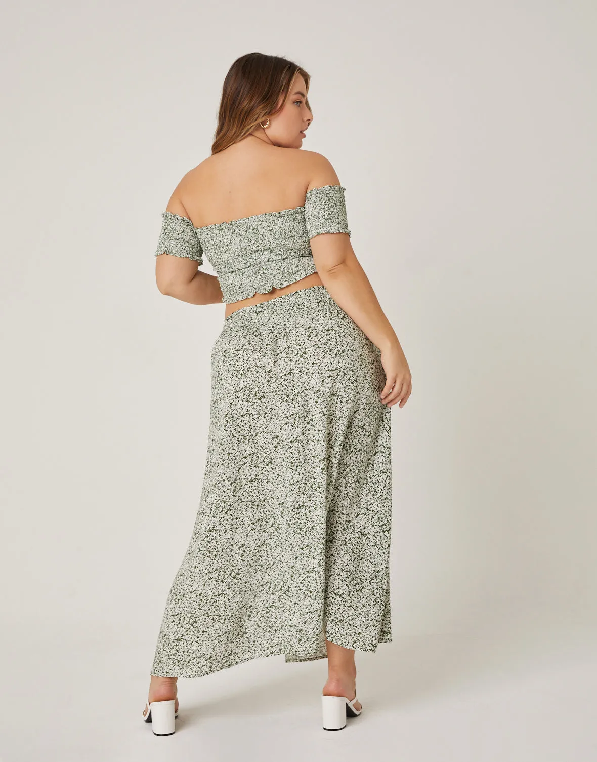 Plus Size Smocked Floral Midi Set