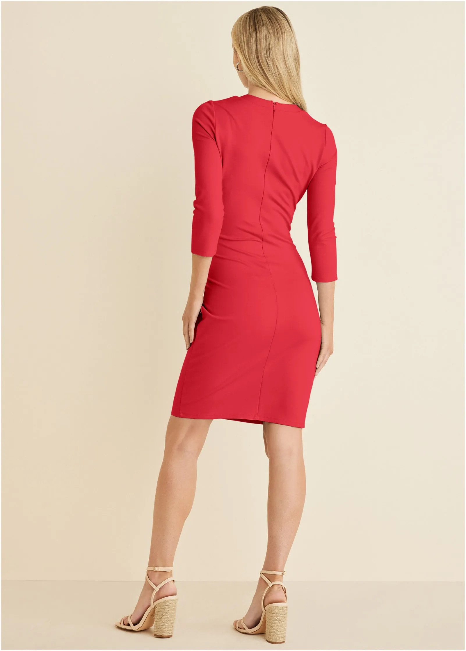 Ponte Tie Waist Dress - Red