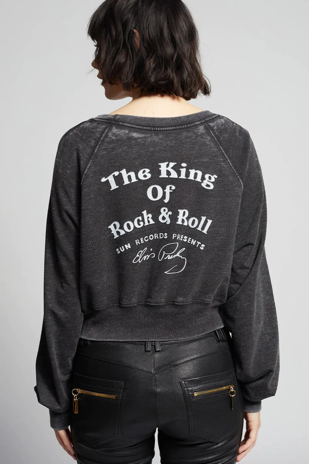 Recycled Karma Elvis Rockin' Cropped Sweatshirt