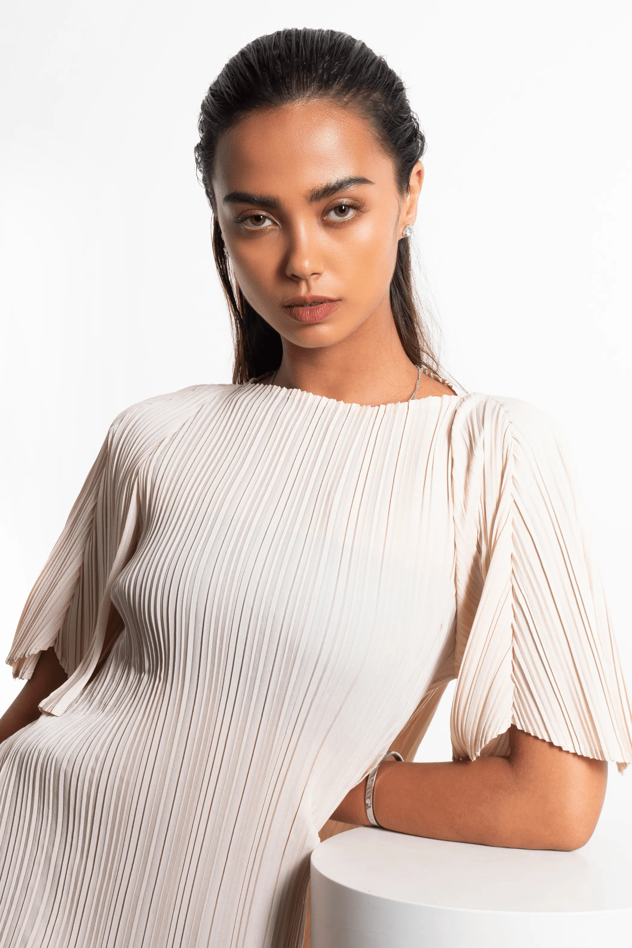 Sanya Pleated Top with Puff Sleeve