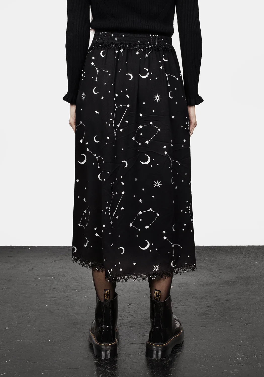 Silver Celestial Print Double Split Skirt
