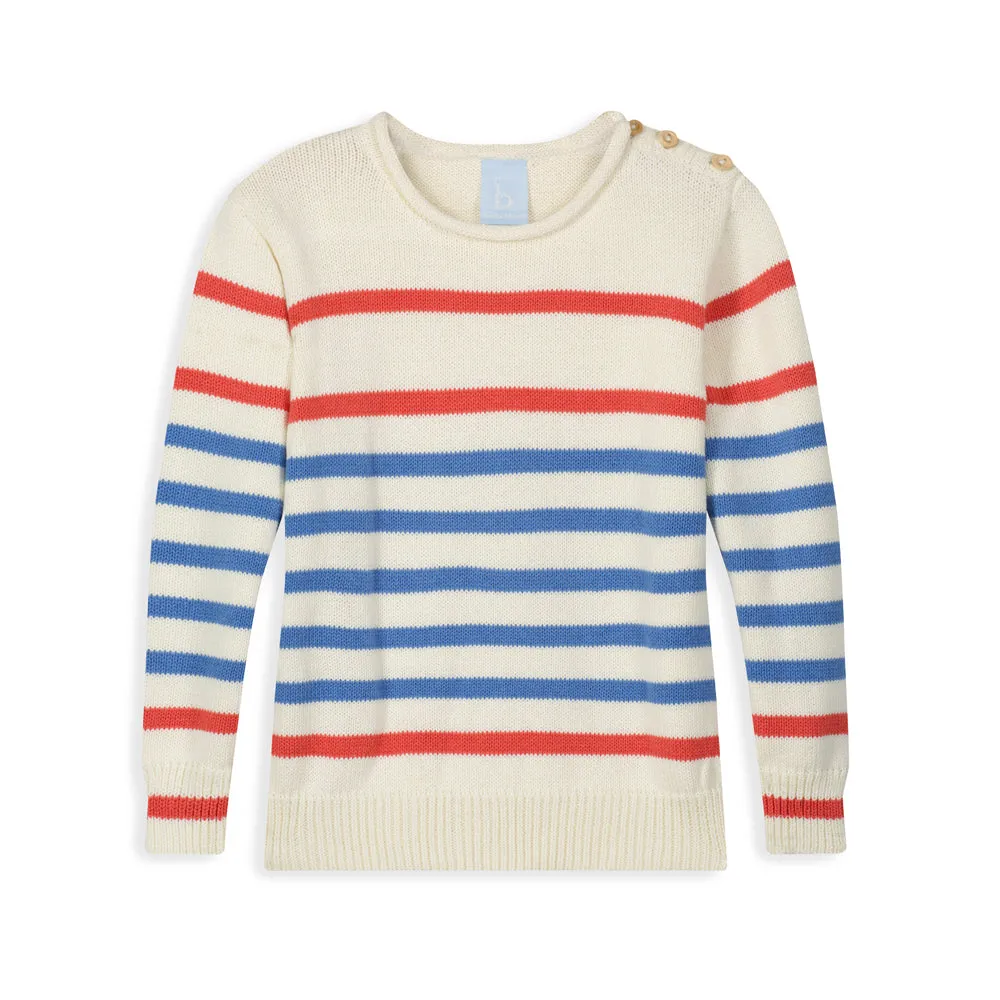 Striped Knit Pullover -- Peri/Red Stripe