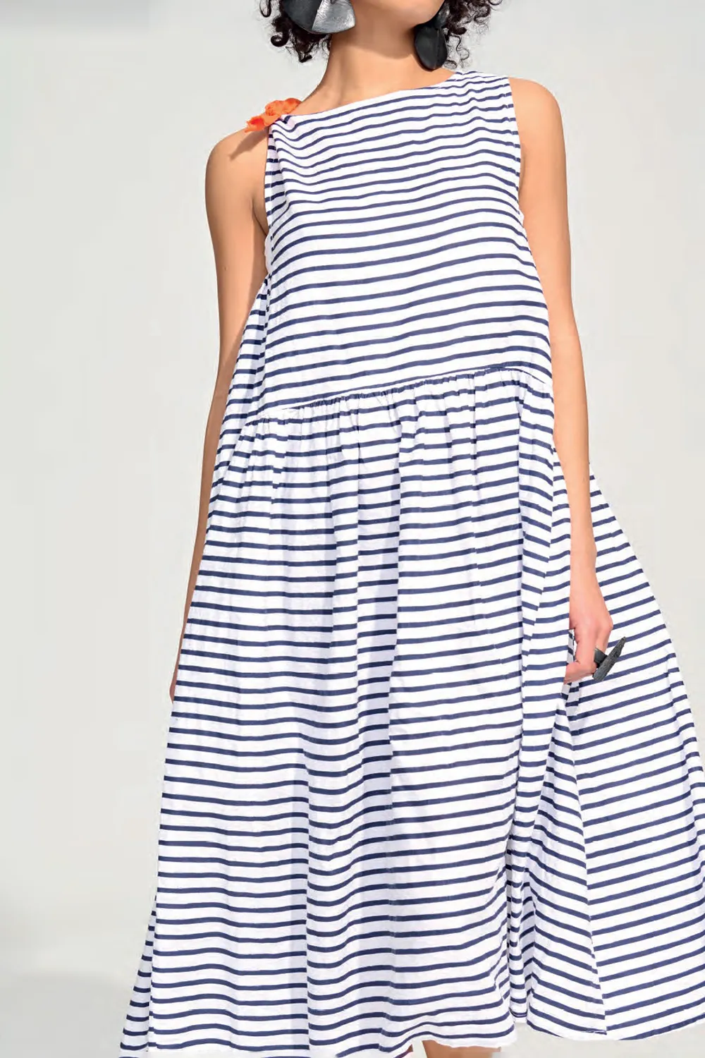 Swing Dress in Navy Mini Stripe
