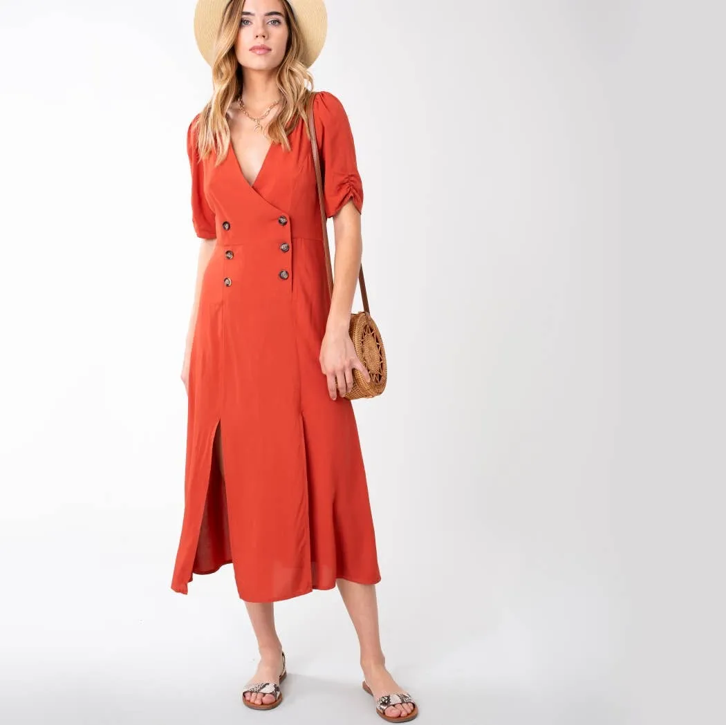 Vintage Front Slit Button Down Midi Dress